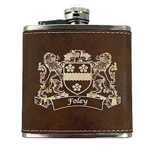 Foley Irish Coat of Arms Leather Flask - Rustic Brown