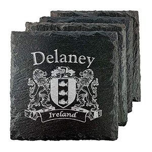 Delaney Irish Coat of Arms Slate Coasters - Set of 4