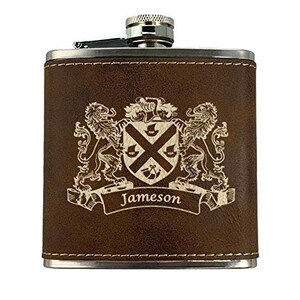 Jameson Irish Coat of Arms Leather Flask - Rustic Brown