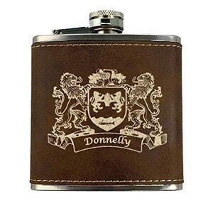 Donnelly Irish Coat of Arms Leather Flask - Rustic Brown