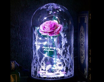 Beauty and the Beast Rose Glass Dome, Pink, Metal, Forever Rose, Enchanted Rose, Belle's Rose, Disney Beauty and the Beast,