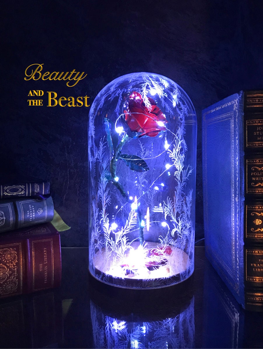 Beauty and the Beast Rose Dome Preserved Rose Metal Rose Etsy