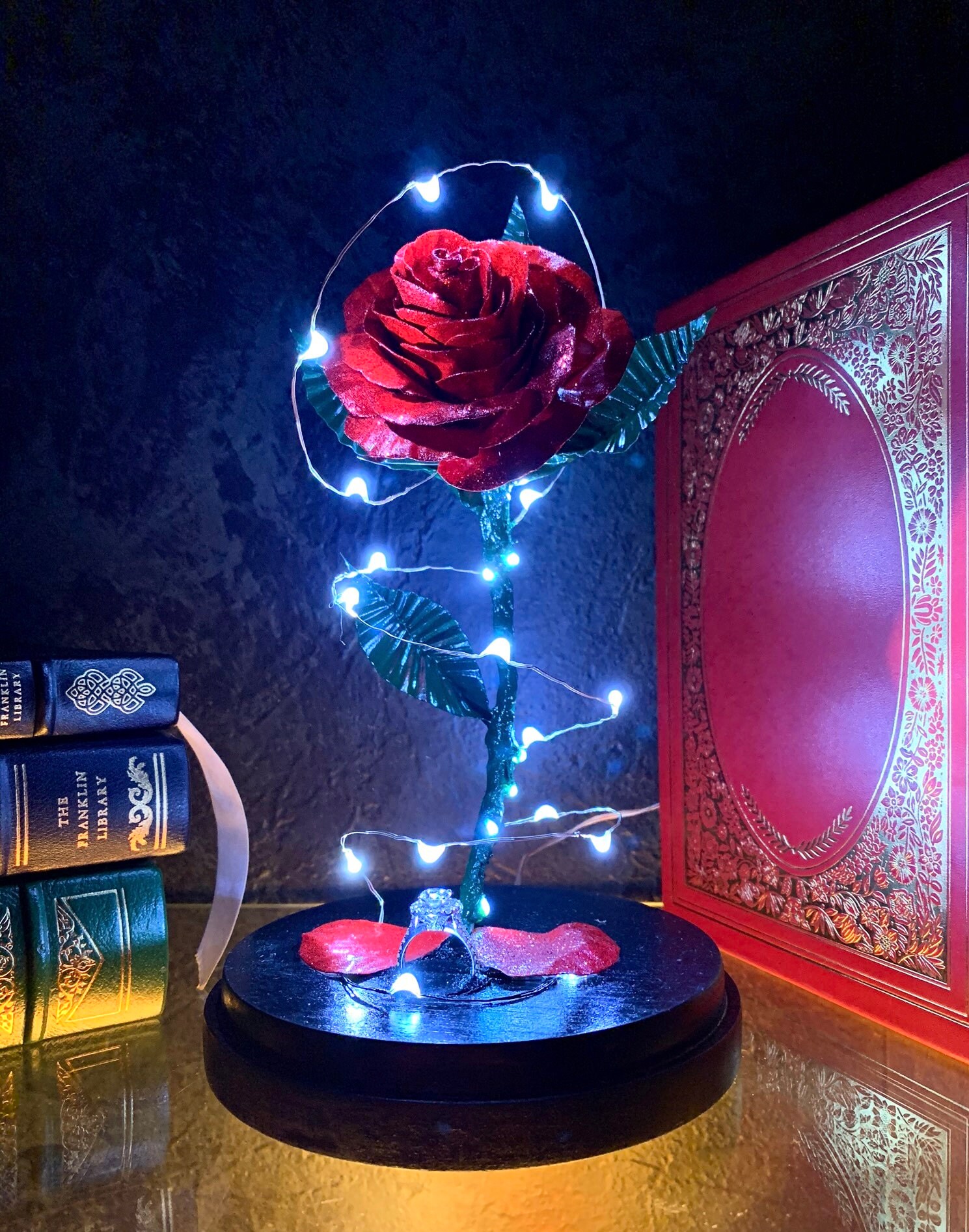 Beauty and the Beast Rose With Etched Glass Dome Metal - Etsy