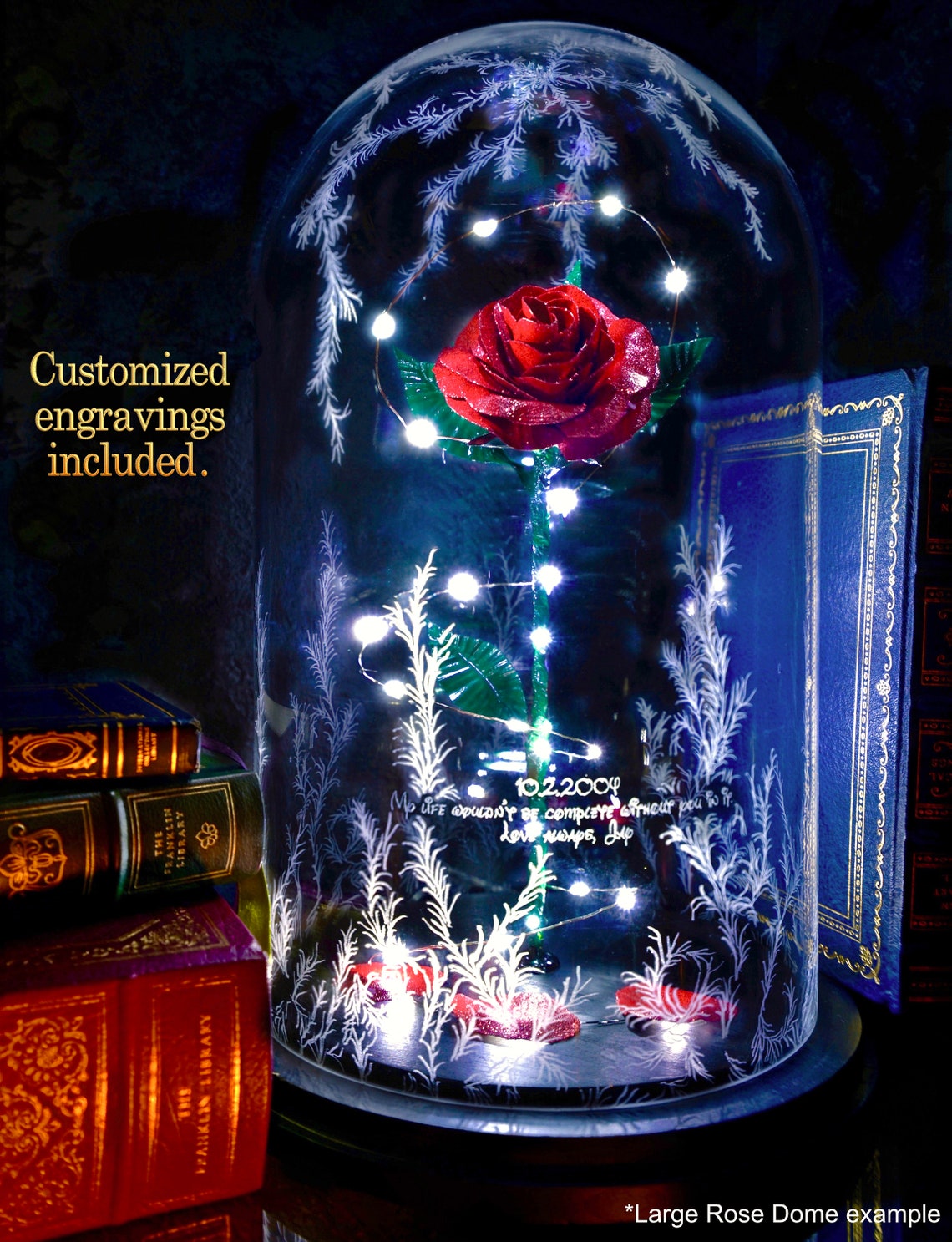 Beauty and the Beast Rose With Etched Glass Dome Metal - Etsy