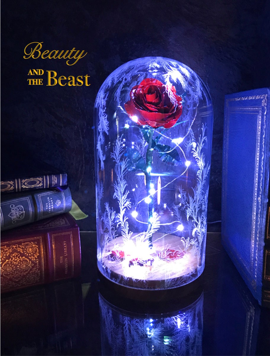 Beauty and the Beast Rose Dome, Preserved Rose, Metal Rose, Disney