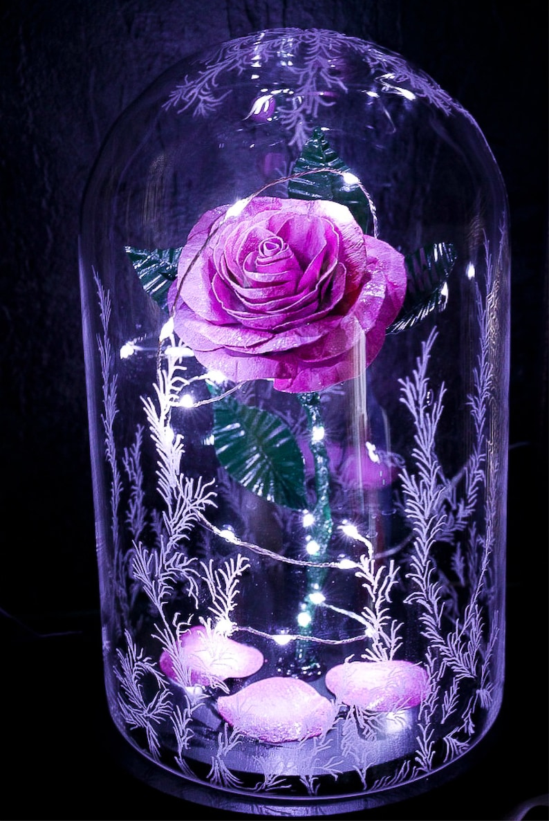 Beauty and the Beast Rose Glass Dome Pink Metal Forever - Etsy Israel