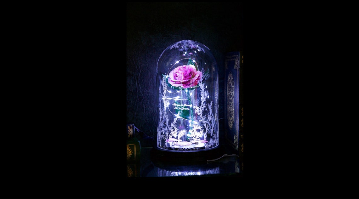 Beauty and the Beast Rose Glass Dome Pink Metal Forever Etsy