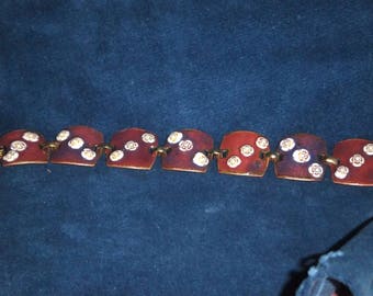 Passion Purple with White Flowers enamel on Copper Bracelet