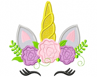 Floral Unicorn - applique design - machine embroidery - instant download - magical unicorn - fictional unicorn - applique unicorn