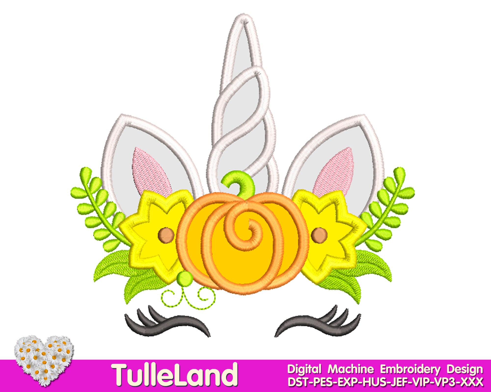 3 Size digital embroidery INSTANT DOWNLOAD Pumpkin unicorn pes embroidery design