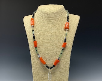 Magnetic Field Necklace with Coral and Crystal