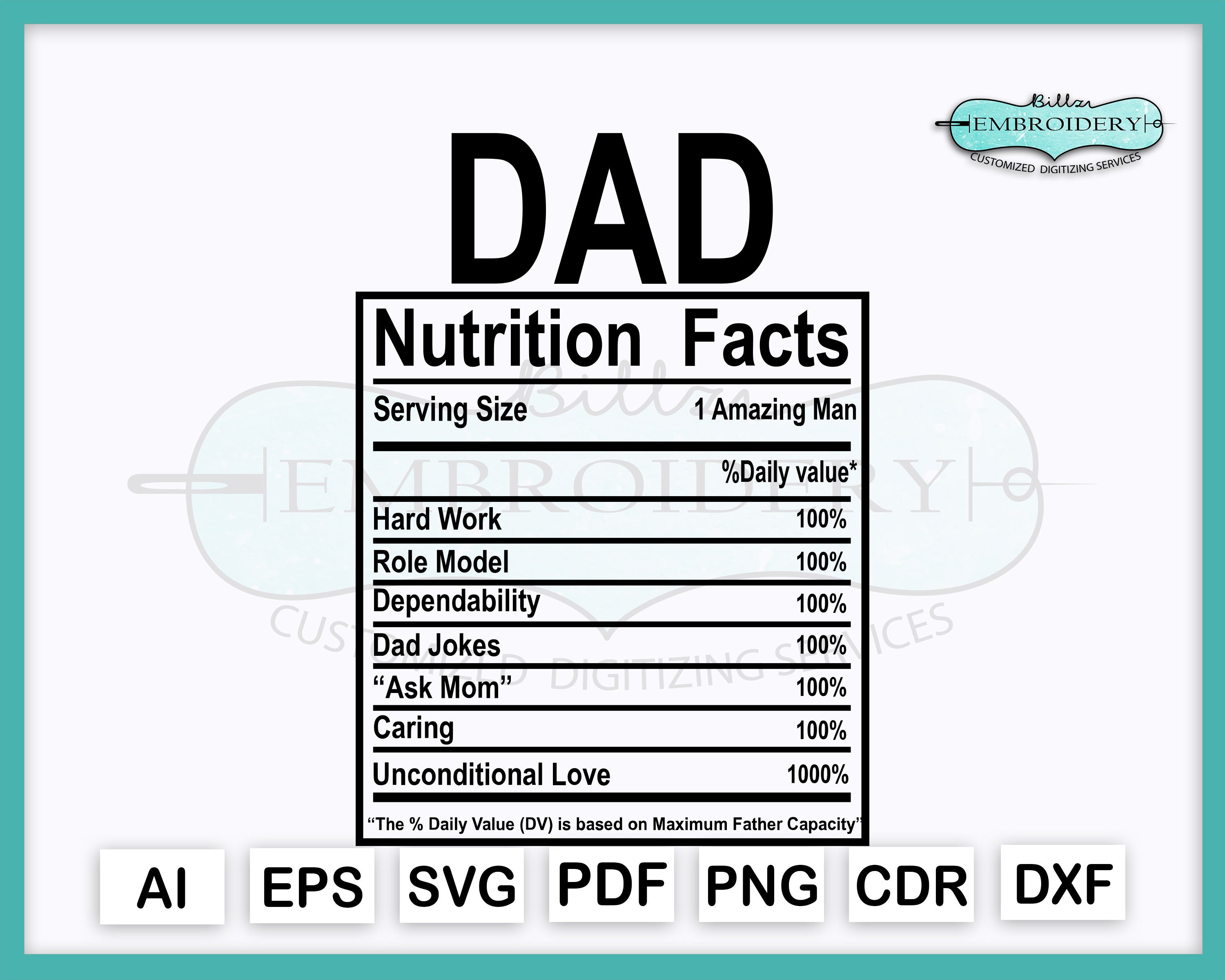 Dad Svg Nutrition Facts Svg Svg Cut File For Cricut Digital | Etsy
