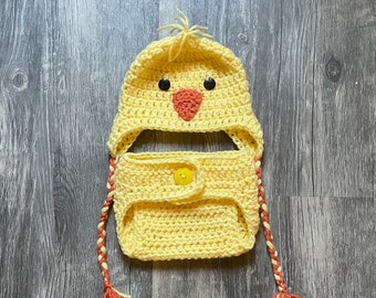 Crochet Baby Yellow Chick Photo Prop Costume Outfit Set