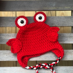 Baby Red Crab Crochet Earflap Hat/ Photo Prop