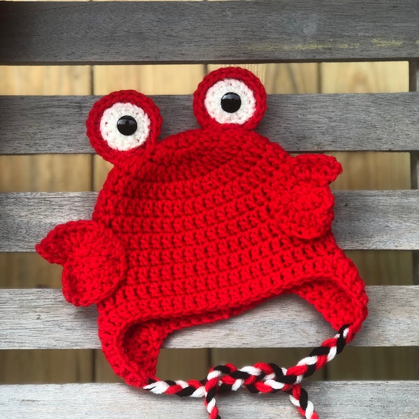 Baby Red Crab Crochet Earflap Hat/ Photo Prop