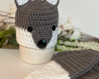 Baby Wolf Hat/Diaper Cover Crochet Costume/Photo Prop Set