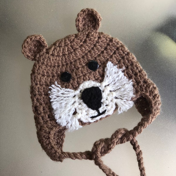 Baby Brown Sea Otter Earflap Hat/ costume/ Photo Prop