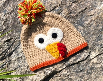 Ready to ship TAN ONLY / Adult Tan Thanksgiving Fall Turkey Trot Crochet Beanie Style Hat