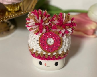 Strawberry Frosted Donut Crochet Mug Hat