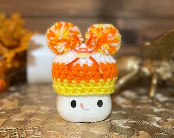 Candy Corn Double Pom Pom Halloween Mug Hat/ Tiered Tray Farmhouse Decor