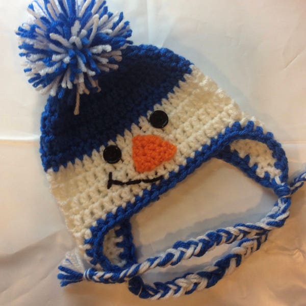 Baby Boy Blue Crochet Snowman Earflap Hat