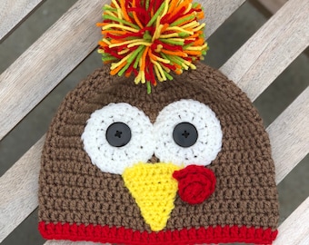 Adult Size Silly Turkey Pom-Pom Thanksgiving Beanie Hat