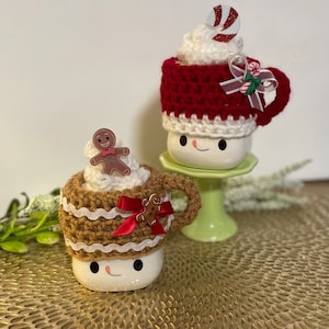 Christmas Sweets Gingerbread Latte /Peppermint Hot Chocolate / Crochet Mug Hat