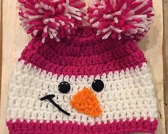 Baby Girls Pink Double Pom-Pom Snowman Hat