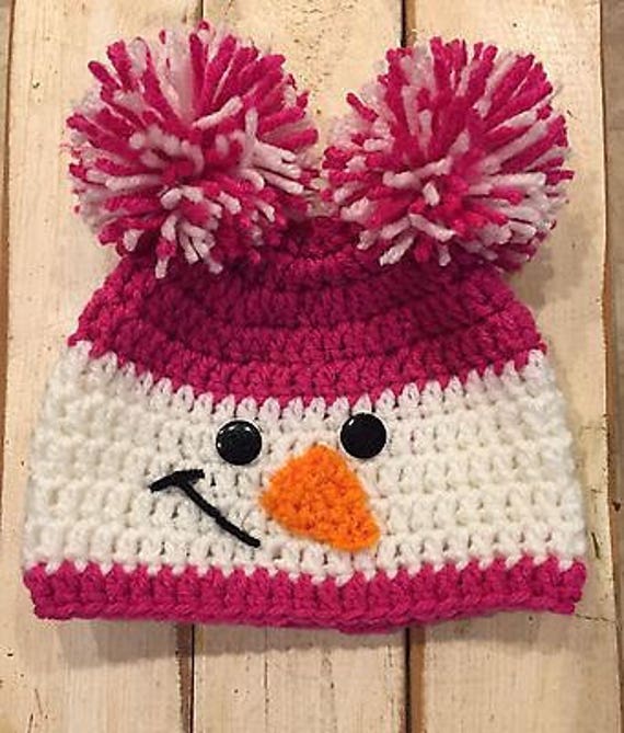 Baby Girls Pink Double Pom-pom Snowman Hat