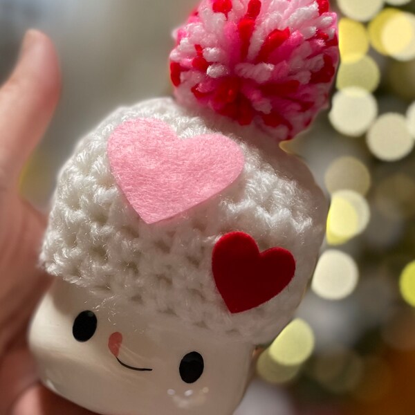 Valentines Day Felt Hearts Crochet Mug Hat