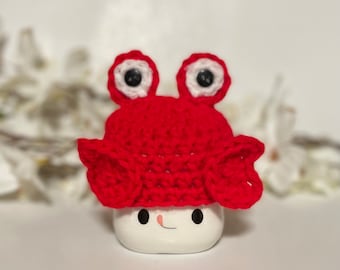 Red Crab Crochet Marshmallow Mug Hat/ Farmhouse Decor/ Tiered Tray Display