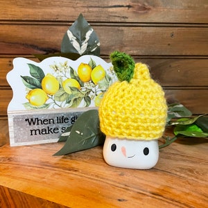 Lemon Farmhouse Style Tiered Tray  Crochet Mug Hat