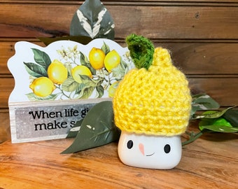 Lemon Farmhouse Style Tiered Tray  Crochet Mug Hat