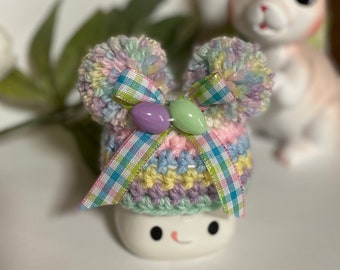 Striped Plaid Pastel Easter Crochet Mug Hat