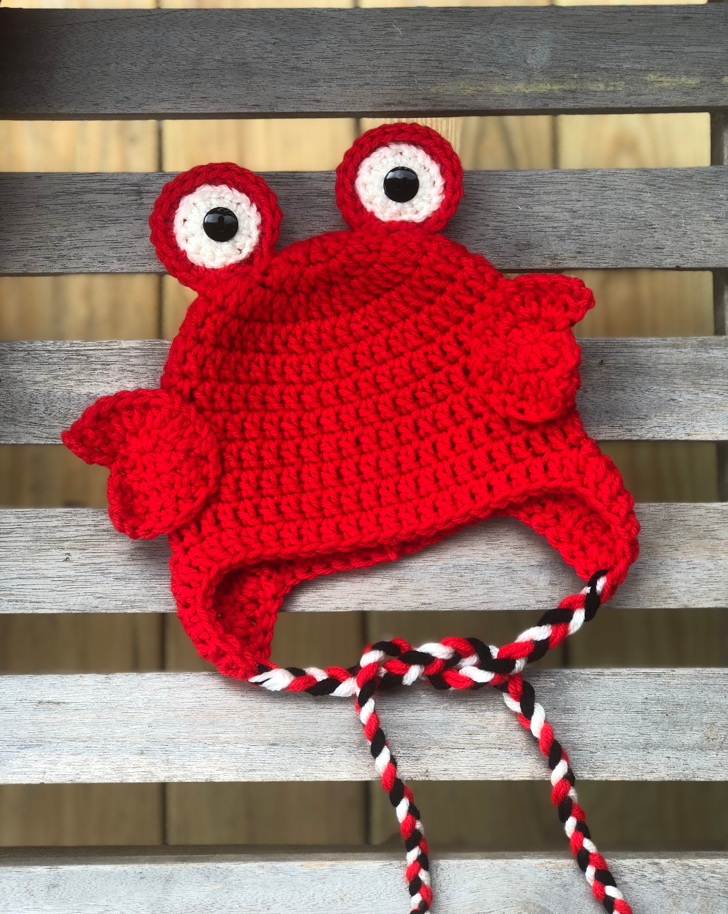 Baby Red Crab Crochet Earflap Hat/ Photo Prop Italia