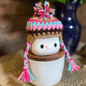 Pinks And Browns Cozy Earflap Crochet Mug Hat