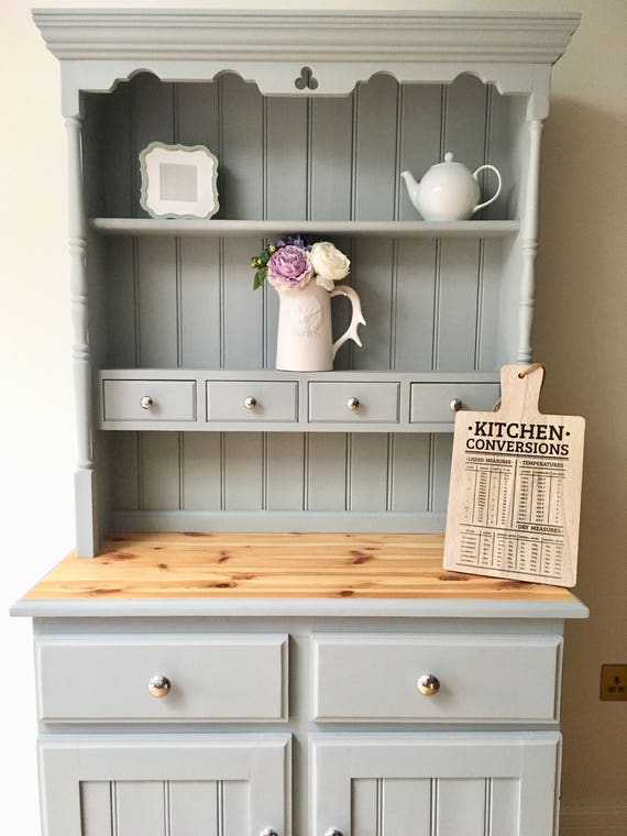 Sold Light Grey Vintage Pine Welsh Dresser Little Green Etsy