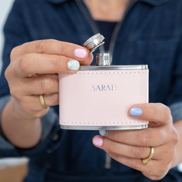 Small Hip Flask Gift, personalised leather gift by Williams Handmade.