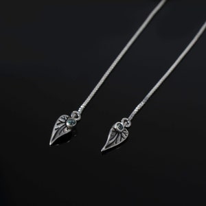 Dangle Leaf Earrings with Gem (Sterling Silver Nature Fantasy Small Earrings)