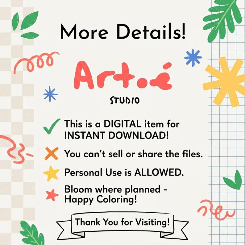 Hand Drawn Floral Coloring Page, Art Teacher Original Sketch (digital ...
