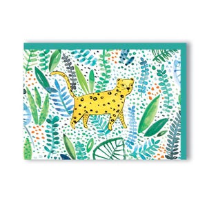 Leopard - cheetah - wild cat - foliage - birthday - greeting card