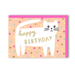 Weiße Katze - Grußkarte - alles Gute zum Geburtstag