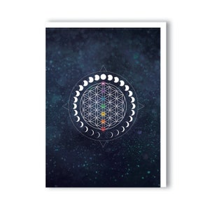 Géométrie sacrée - art des chakras - champ d'énergie - méditation - cycles lunaires - fleur de vie - carte de voeux