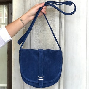 Suede Leather Messenger Bag, Blue Leather Bag, Gift for Her, Handmade ...