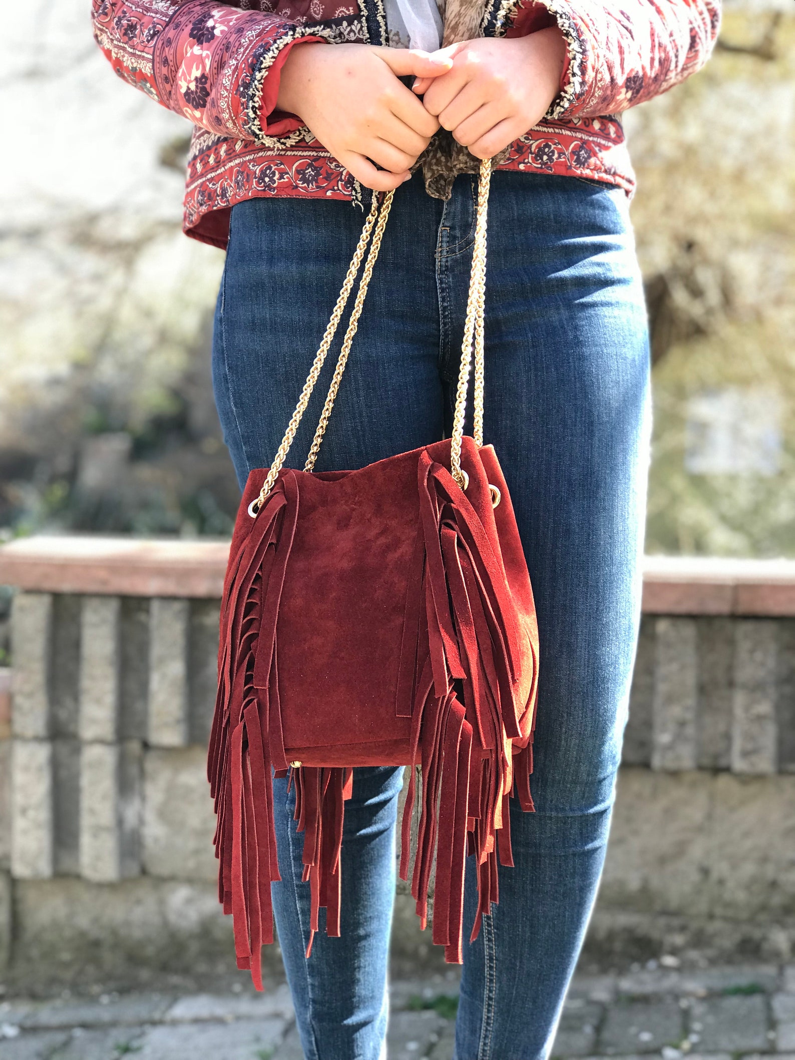 Red Suede Purse Genuine Leather Bag Suede Shoulder Bag | Etsy