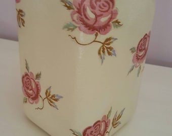 Large hand painted and decoupaged jar.