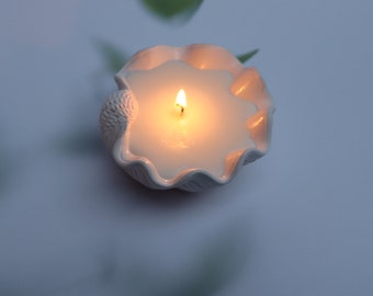 Handmade Soy Wax Clamshell Candle: White Jesmonite Trinket Bowl