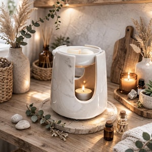 Handmade Ceramic Wax Melt Burner: Oxford Marble Effect Oil Burner imagem 1