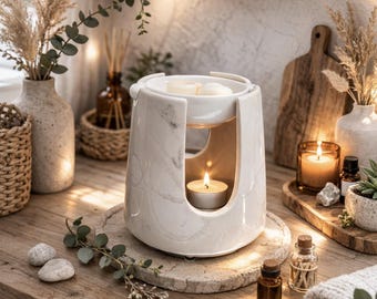 Handmade Ceramic Wax Melt Burner: Oxford Marble Effect Oil Burner