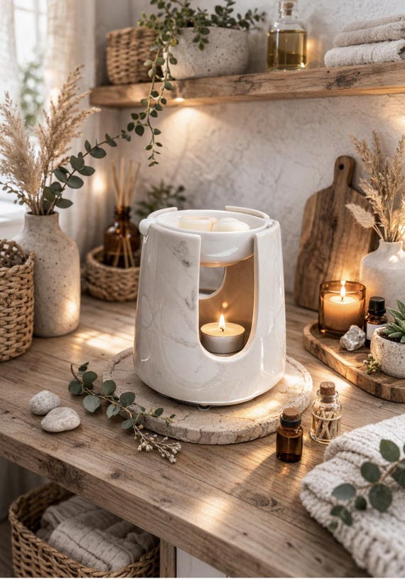 Handmade Ceramic Wax Melt Burner: Oxford Marble Effect Oil Burner